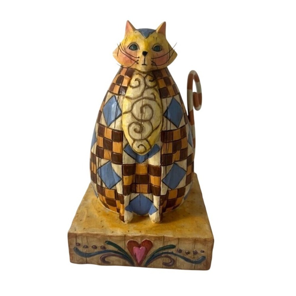 2003 Jim Shore Cat Abigail Figure Red Heart Quilted Folk Art Cat Love Shabby